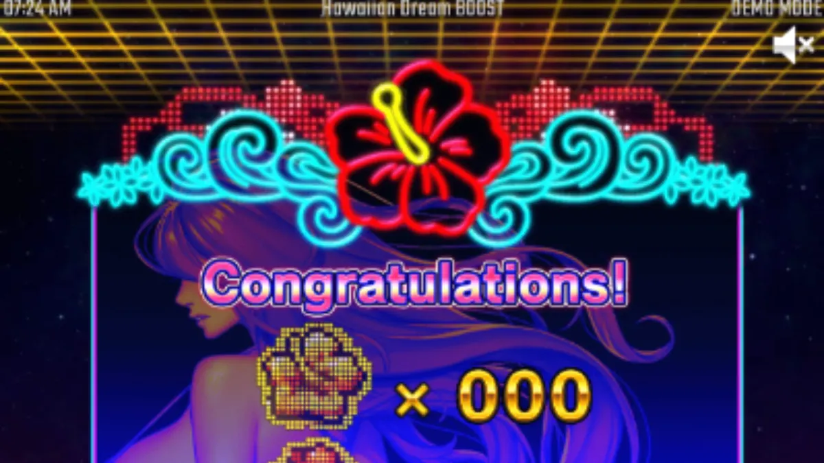 Interface futurista e tropical do slot Hawaiian Dream Boost