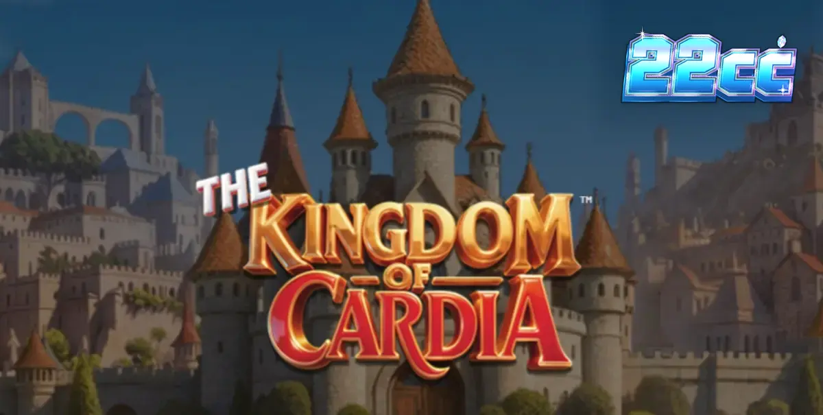 The Kingdom of Cardia slot machine interface featuring whimsical garden and card symbols